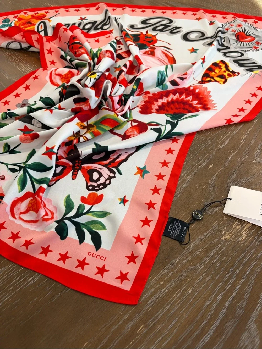 NWT Gucci L'Aveugle Par Amour Silk Scarf Multicolor Hand Rolled Made in Italy